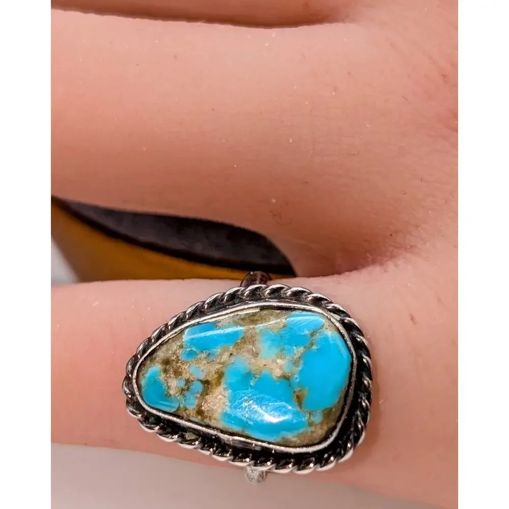 Vintage Southwestern Tests for Sterling Blue Stone Ring Size 5.25